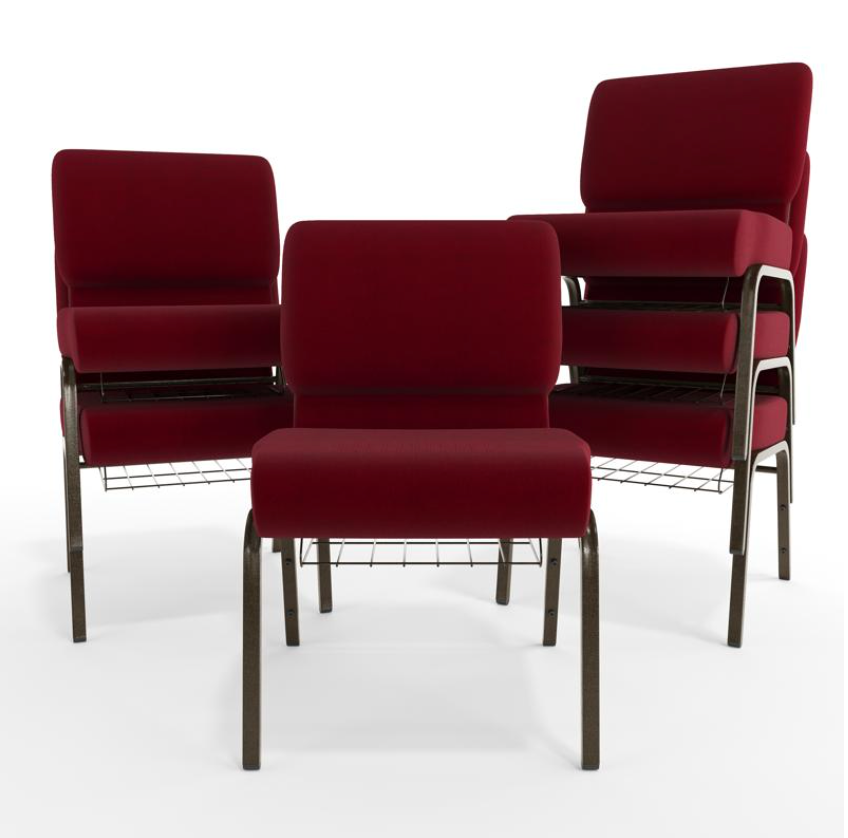 Sold In SETS of 10 Chairs. Church Chairs/Auditorium Seating | Stackable Church Seatings 21 Inch Burgundy Fabric Worship Cinema Auditorium Sanctuary Church Chairs with Cut-Away Back With Book Rack