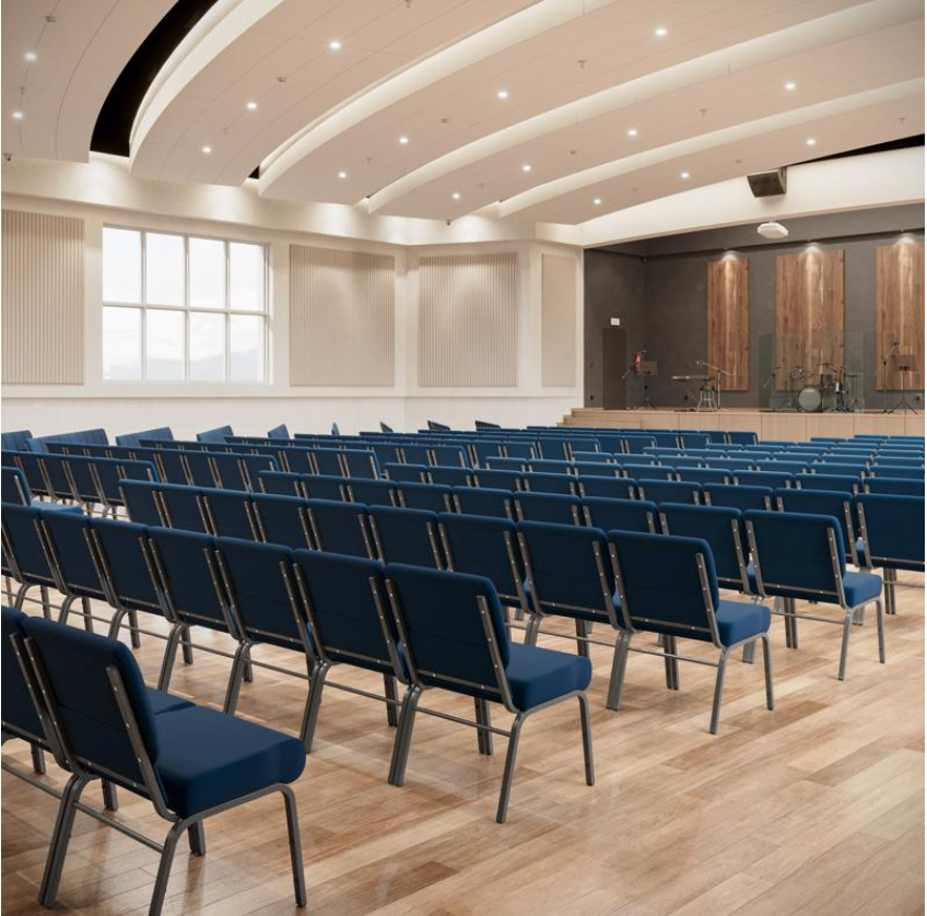 Sold In SETS of 10 Chairs. Church Chairs/Auditorium Seating | Stackable Church Seatings 21 Inch Navy Blue Fabric Worship Cinema Auditorium Sanctuary Church Chairs with Cut-Away Back.