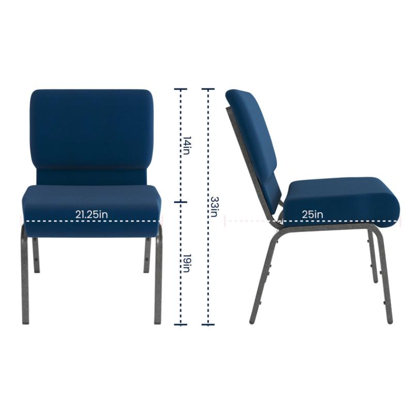 Sold In SETS of 10 Chairs. Church Chairs/Auditorium Seating | Stackable Church Seatings 21 Inch Navy Blue Fabric Worship Cinema Auditorium Sanctuary Church Chairs with Cut-Away Back.