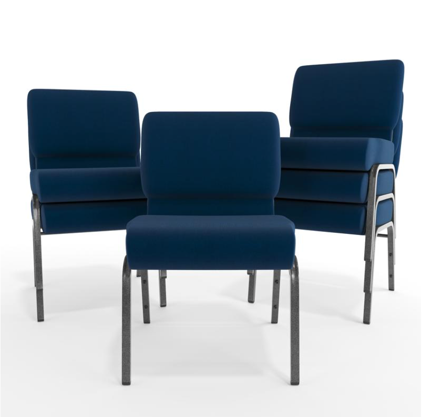 Sold In SETS of 10 Chairs. Church Chairs/Auditorium Seating | Stackable Church Seatings 21 Inch Navy Blue Fabric Worship Cinema Auditorium Sanctuary Church Chairs with Cut-Away Back.