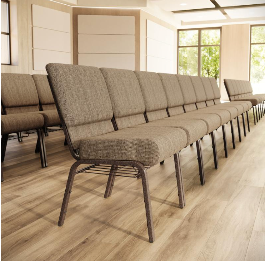 Sold In SETS of 10 Chairs. Church Chairs/Auditorium Seating | Stackable Church Seatings 21 Inch Beige Fabric Worship Cinema Auditorium Sanctuary Church Chairs with Cut-Away Back With Book Rack
