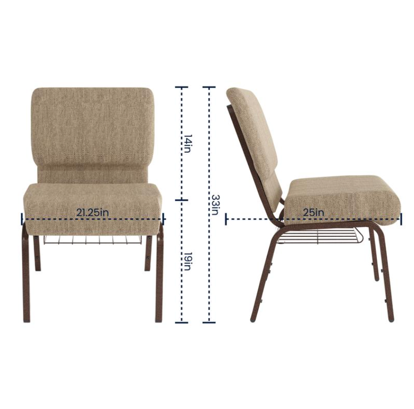 Sold In SETS of 10 Chairs. Church Chairs/Auditorium Seating | Stackable Church Seatings 21 Inch Beige Fabric Worship Cinema Auditorium Sanctuary Church Chairs with Cut-Away Back With Book Rack