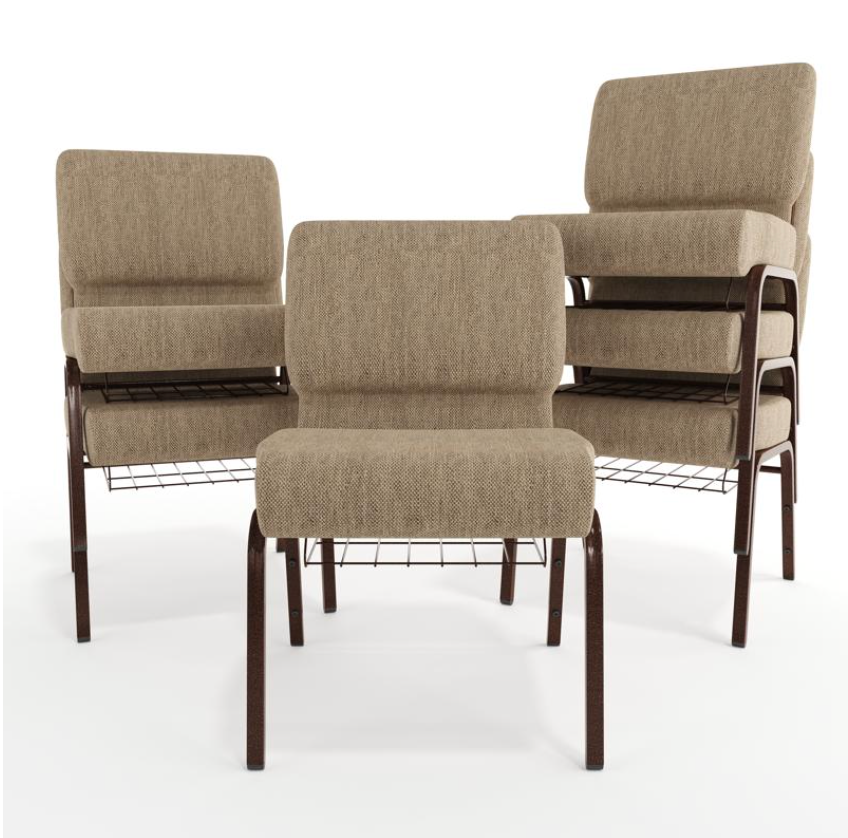 Sold In SETS of 10 Chairs. Church Chairs/Auditorium Seating | Stackable Church Seatings 21 Inch Beige Fabric Worship Cinema Auditorium Sanctuary Church Chairs with Cut-Away Back With Book Rack