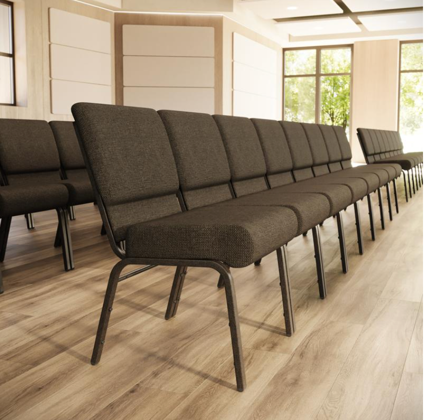Sold In SETS of 10 Chairs. Church Chairs/Auditorium Seating | Stackable Church Seatings 21 Inch Brown Fabric Worship Cinema Auditorium Sanctuary Church Chairs with Cut-Away Back.