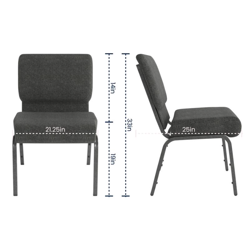 Sold In SETS of 50 Chairs. Hotel/Church/Auditorium/Banquet Seating | Stackable Seating 21 Inch Gray Fabric Worship Cinema Auditorium Sanctuary Church Chairs with Cut-Away Back.