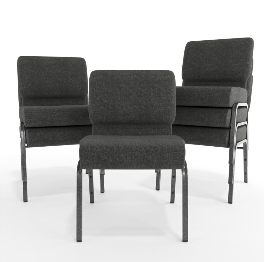 Sold In SETS of 50 Chairs. Hotel/Church/Auditorium/Banquet Seating | Stackable Seating 21 Inch Gray Fabric Worship Cinema Auditorium Sanctuary Church Chairs with Cut-Away Back.