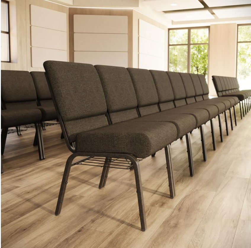 Sold In SETS of 10 Chairs. Church Chairs/Auditorium Seating | Stackable Church Seatings 21 Inch Brown Fabric Worship Cinema Auditorium Sanctuary Church Chairs with Cut-Away Back With Book Rack.