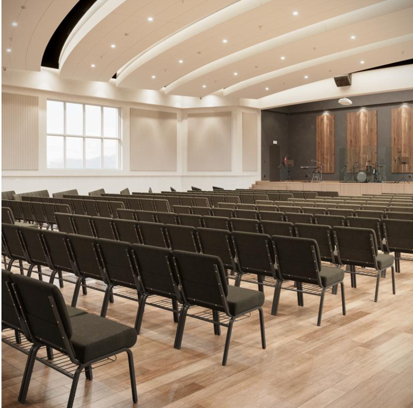 Sold In SETS of 10 Chairs. Church Chairs/Auditorium Seating | Stackable Church Seatings 21 Inch Brown Fabric Worship Cinema Auditorium Sanctuary Church Chairs with Cut-Away Back With Book Rack.