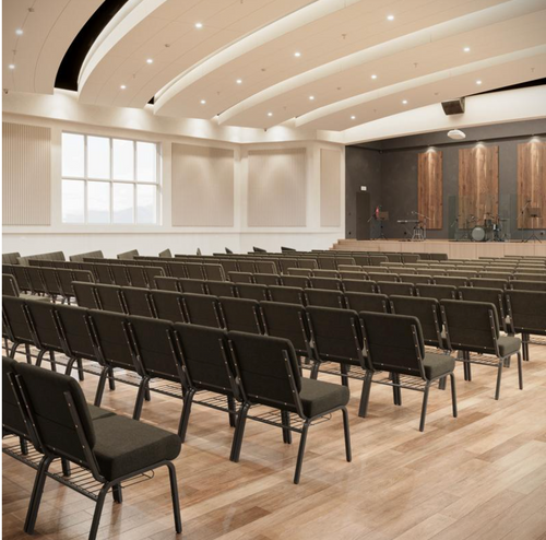 300 Chairs. Church/Auditorium/Banquet Seating | Stackable Seating 21 Inch Brown Fabric Worship Cinema Auditorium Sanctuary Church Chairs with Cut-Away Back With Book Rack.