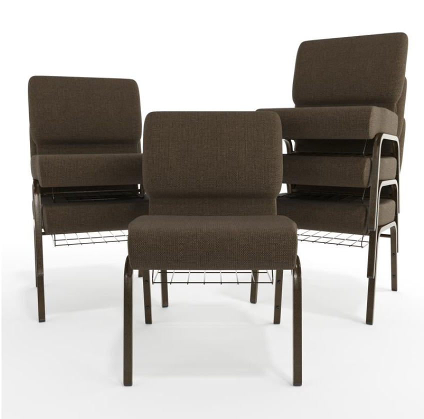 Sold In SETS of 10 Chairs. Church Chairs/Auditorium Seating | Stackable Church Seatings 21 Inch Brown Fabric Worship Cinema Auditorium Sanctuary Church Chairs with Cut-Away Back With Book Rack.