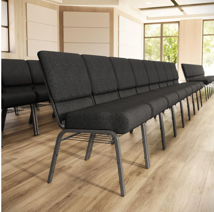 Sold In SETS of 10 Chairs. Church Chairs/Auditorium Seating | Stackable Church Seatings 21 Inch Gray Fabric Worship Cinema Auditorium Sanctuary Church Chairs with Cut-Away Back With Book Rack