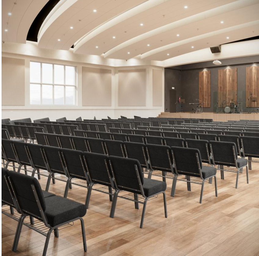 Sold In SETS of 10 Chairs. Church Chairs/Auditorium Seating | Stackable Church Seatings 21 Inch Gray Fabric Worship Cinema Auditorium Sanctuary Church Chairs with Cut-Away Back With Book Rack