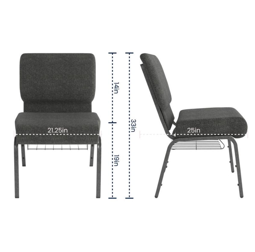 Sold In SETS of 10 Chairs. Church Chairs/Auditorium Seating | Stackable Church Seatings 21 Inch Gray Fabric Worship Cinema Auditorium Sanctuary Church Chairs with Cut-Away Back With Book Rack