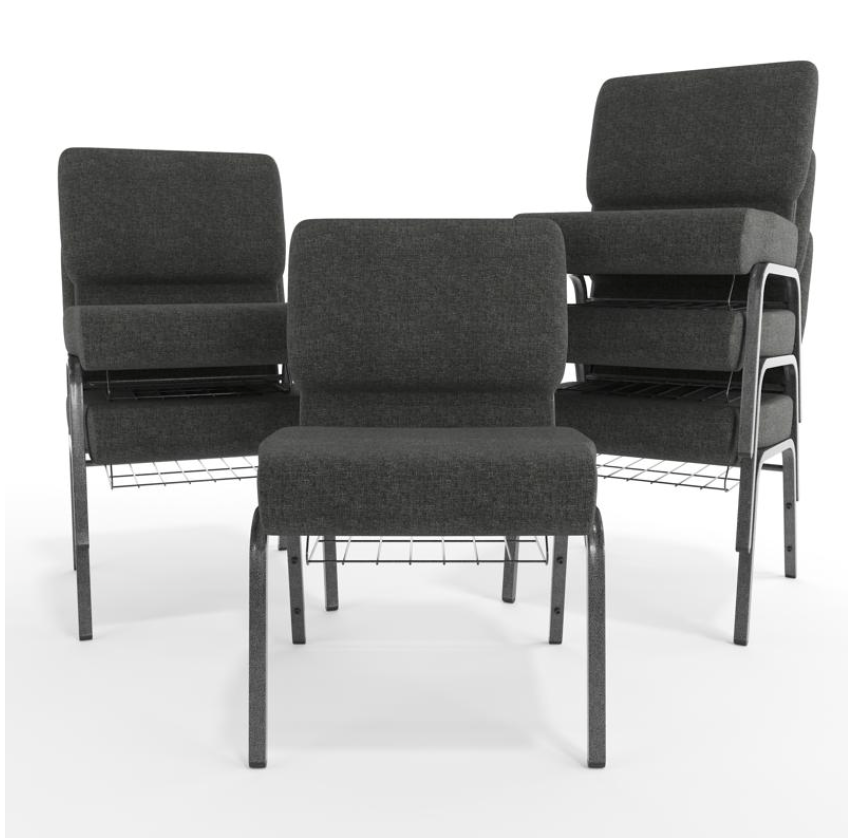 Sold In SETS of 10 Chairs. Church Chairs/Auditorium Seating | Stackable Church Seatings 21 Inch Gray Fabric Worship Cinema Auditorium Sanctuary Church Chairs with Cut-Away Back With Book Rack