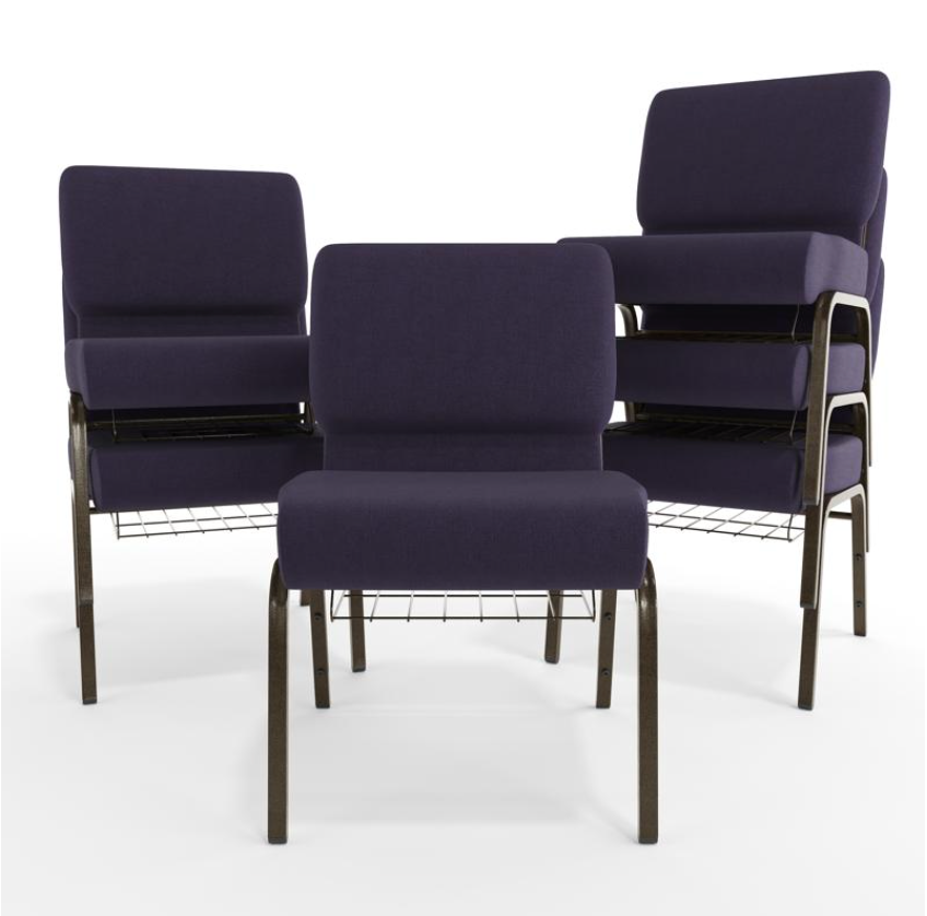 Sold In SETS of 50 Chairs. Church Chairs/Auditorium Seating | Stackable Church Seatings 21 Inch Purple Fabric Worship Cinema Auditorium Sanctuary Church Chairs with Cut-Away Back With Book Rack
