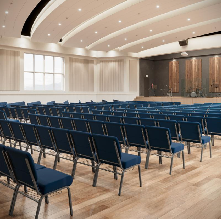 Sold In SETS of 10 Chairs. Church Chairs/Auditorium Seating | Stackable Church Seatings 21 Inch Navy Blue Fabric Worship Cinema Auditorium Sanctuary Church Chairs with Cut-Away Back With Book Rack