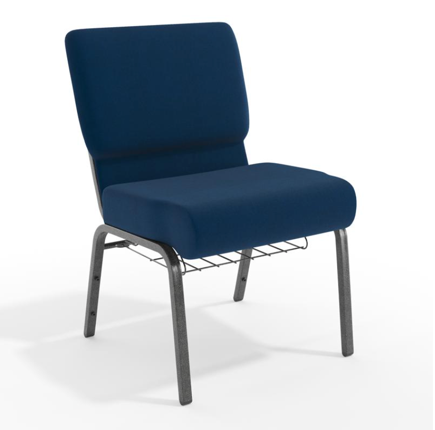 Sold In SETS of 10 Chairs. Church Chairs/Auditorium Seating | Stackable Church Seatings 21 Inch Navy Blue Fabric Worship Cinema Auditorium Sanctuary Church Chairs with Cut-Away Back With Book Rack