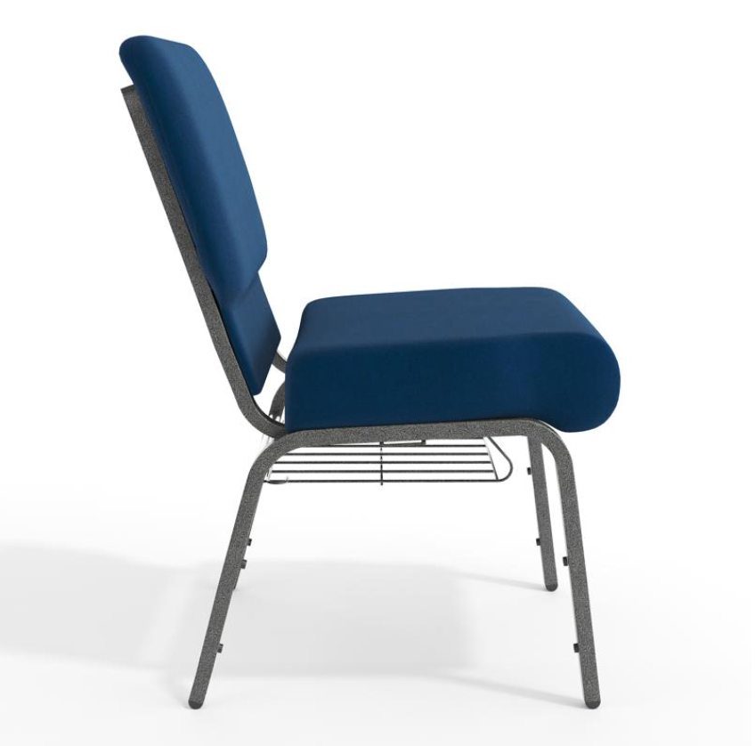 Sold In SETS of 10 Chairs. Church Chairs/Auditorium Seating | Stackable Church Seatings 21 Inch Navy Blue Fabric Worship Cinema Auditorium Sanctuary Church Chairs with Cut-Away Back With Book Rack