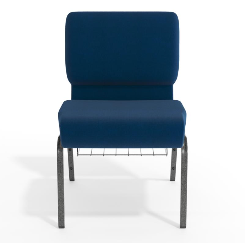 Sold In SETS of 10 Chairs. Church Chairs/Auditorium Seating | Stackable Church Seatings 21 Inch Navy Blue Fabric Worship Cinema Auditorium Sanctuary Church Chairs with Cut-Away Back With Book Rack