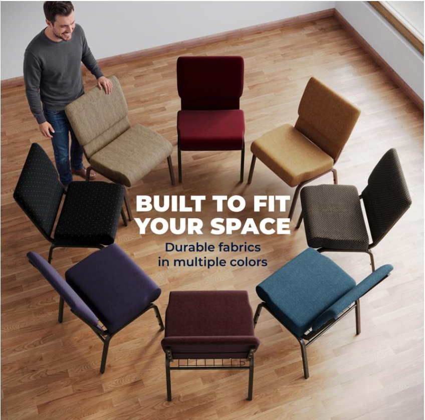 Sold In SETS of 50 Chairs. Church Chairs/Auditorium Seating | Stackable Church Seatings 21 Inch Plum Fabric Worship Cinema Auditorium Sanctuary Church Chairs with Cut-Away Back With Book Rack