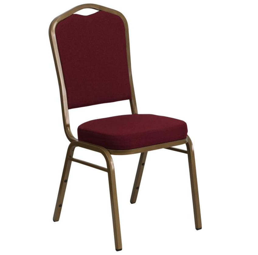 (SET OF 20 CHAIRS) Crown Back Stacking Church/Banquet Chair in Burgundy Fabric - Gold Frame 17.25" Wide