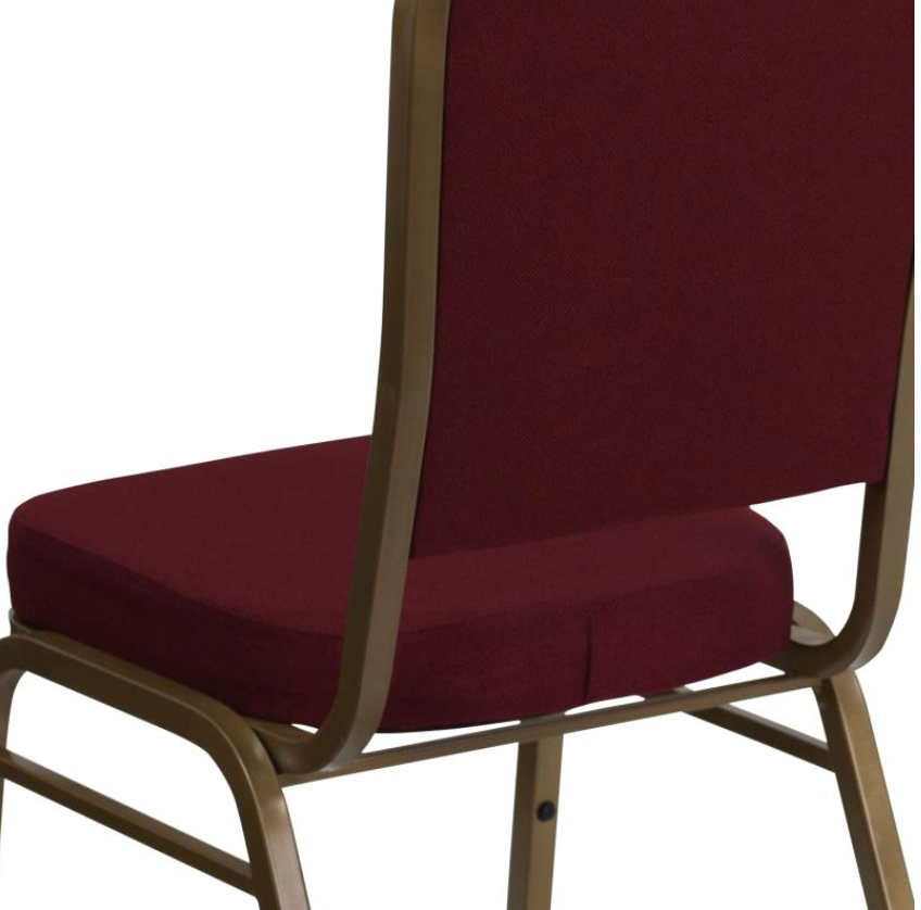 (SET OF 20 CHAIRS) Crown Back Stacking Church/Banquet Chair in Burgundy Fabric - Gold Frame 17.25" Wide
