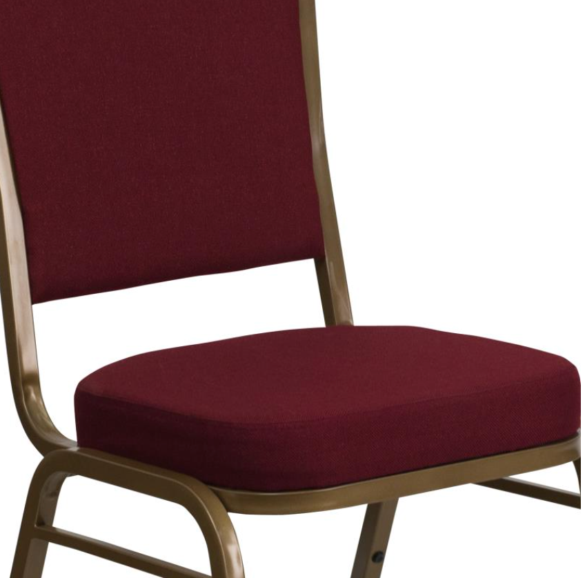 (SET OF 20 CHAIRS) Crown Back Stacking Church/Banquet Chair in Burgundy Fabric - Gold Frame 17.25" Wide