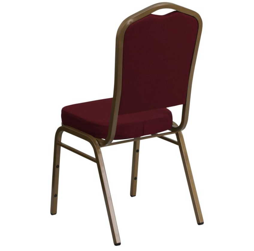 (SET OF 20 CHAIRS) Crown Back Stacking Church/Banquet Chair in Burgundy Fabric - Gold Frame 17.25" Wide