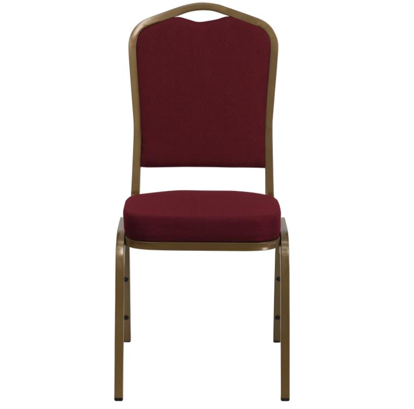 (SET OF 20 CHAIRS) Crown Back Stacking Church/Banquet Chair in Burgundy Fabric - Gold Frame 17.25" Wide