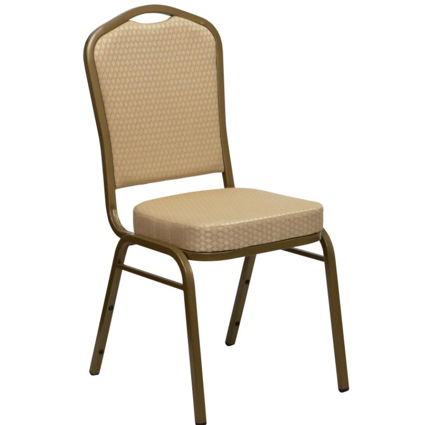 (SET OF 20 CHAIRS) Crown Back Stacking Church/Banquet Chair in Beige Patterned Fabric - Gold Frame 17.25" Wide