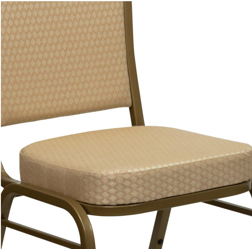 (SET OF 20 CHAIRS) Crown Back Stacking Church/Banquet Chair in Beige Patterned Fabric - Gold Frame 17.25" Wide