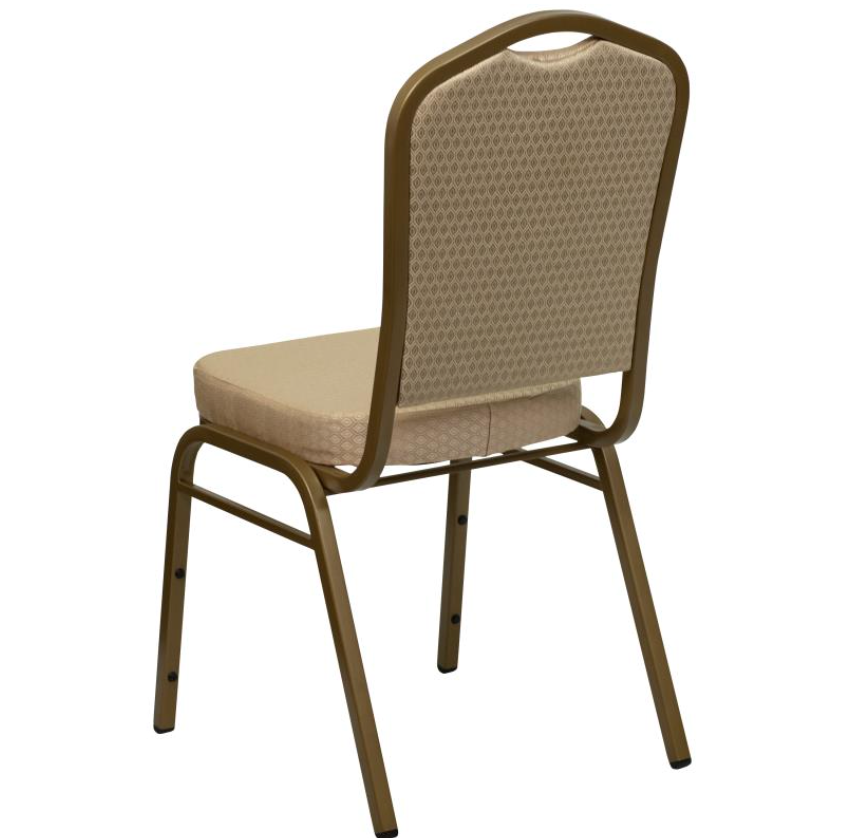 (SET OF 20 CHAIRS) Crown Back Stacking Church/Banquet Chair in Beige Patterned Fabric - Gold Frame 17.25" Wide