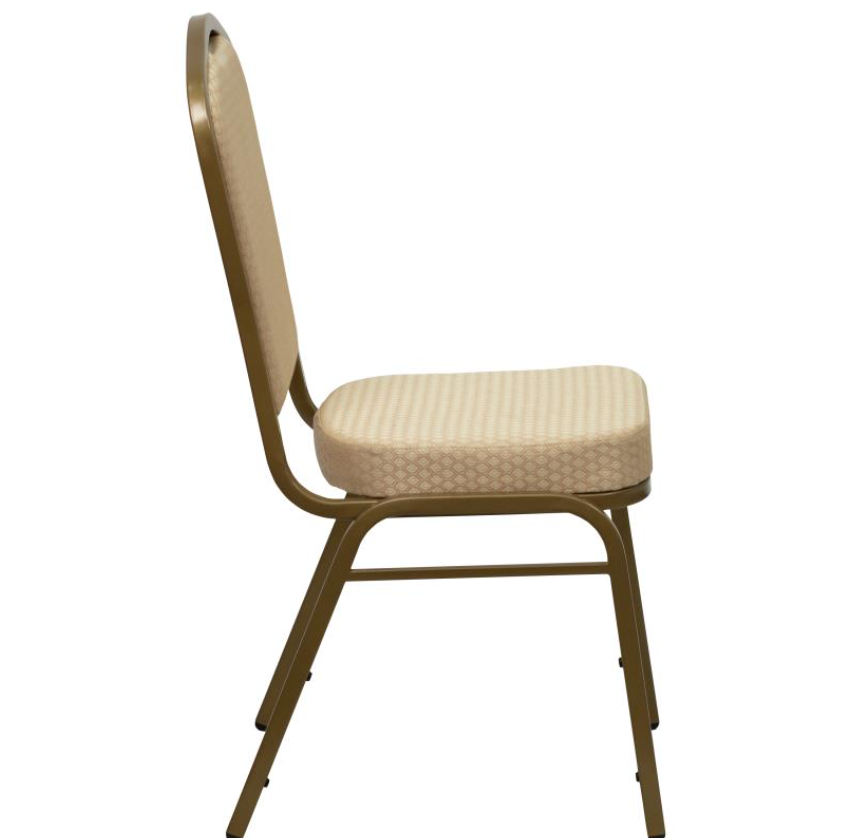 (SET OF 20 CHAIRS) Crown Back Stacking Church/Banquet Chair in Beige Patterned Fabric - Gold Frame 17.25" Wide