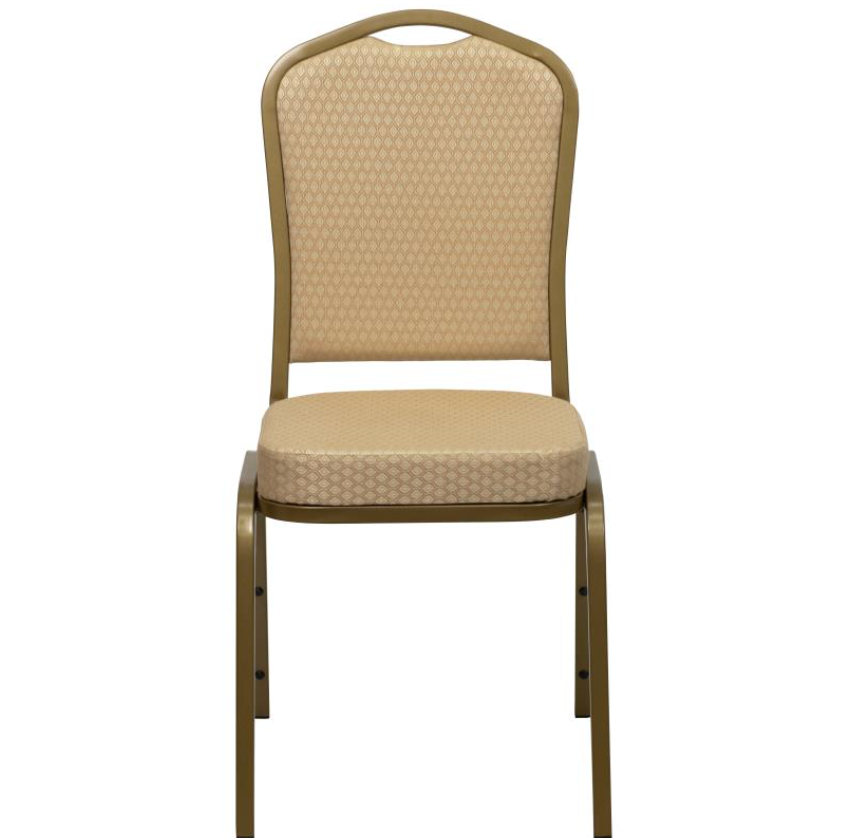 (SET OF 20 CHAIRS) Crown Back Stacking Church/Banquet Chair in Beige Patterned Fabric - Gold Frame 17.25" Wide