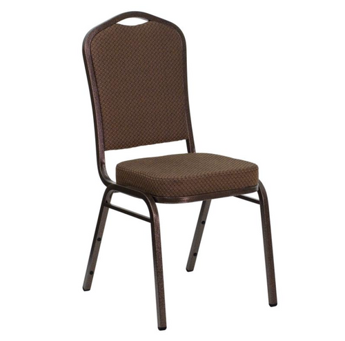(SET OF 20 CHAIRS) Crown Back Stacking Church/Banquet Chair in Brown Patterned Fabric - Copper Vein Frame 17.25" Wide