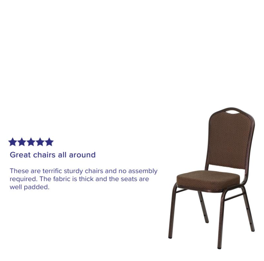 (SET OF 20 CHAIRS) Crown Back Stacking Church/Banquet Chair in Brown Patterned Fabric - Copper Vein Frame 17.25" Wide