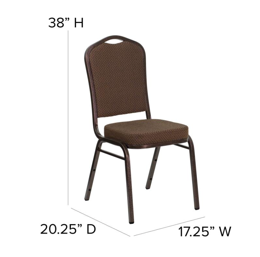 (SET OF 20 CHAIRS) Crown Back Stacking Church/Banquet Chair in Brown Patterned Fabric - Copper Vein Frame 17.25" Wide