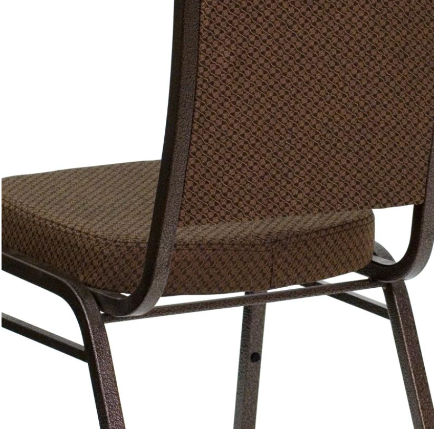 (SET OF 20 CHAIRS) Crown Back Stacking Church/Banquet Chair in Brown Patterned Fabric - Copper Vein Frame 17.25" Wide