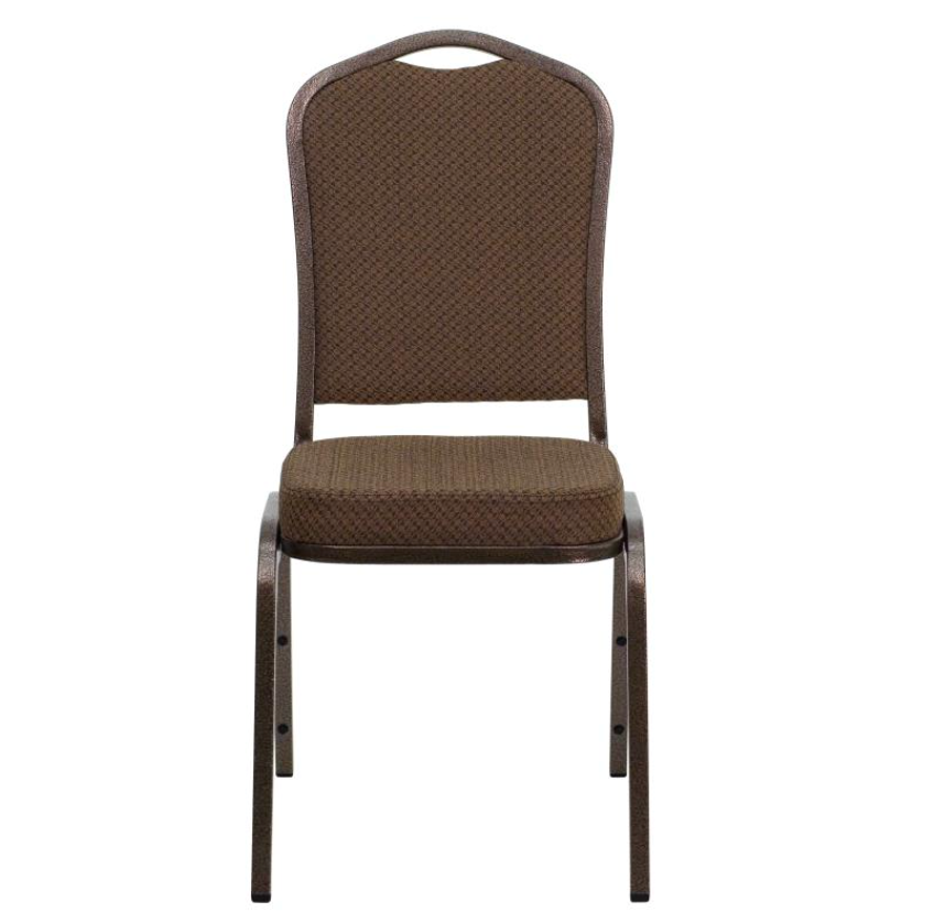 (SET OF 20 CHAIRS) Crown Back Stacking Church/Banquet Chair in Brown Patterned Fabric - Copper Vein Frame 17.25" Wide