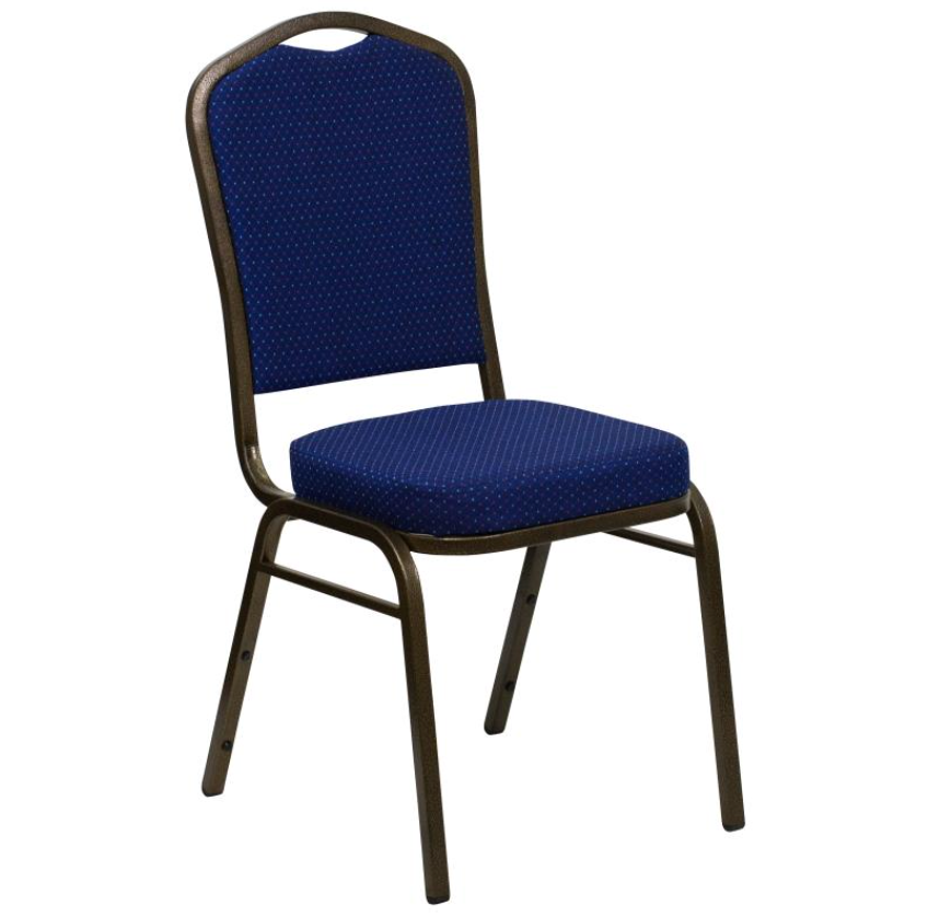 (SET OF 20 CHAIRS) Crown Back Stacking Church/Banquet Chair in Navy Blue Patterned Fabric - Gold Vein Frame 17.25" Wide