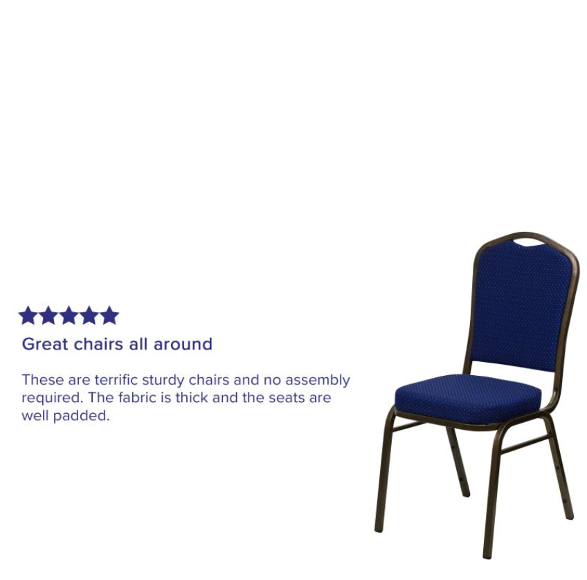 (SET OF 20 CHAIRS) Crown Back Stacking Church/Banquet Chair in Navy Blue Patterned Fabric - Gold Vein Frame 17.25" Wide