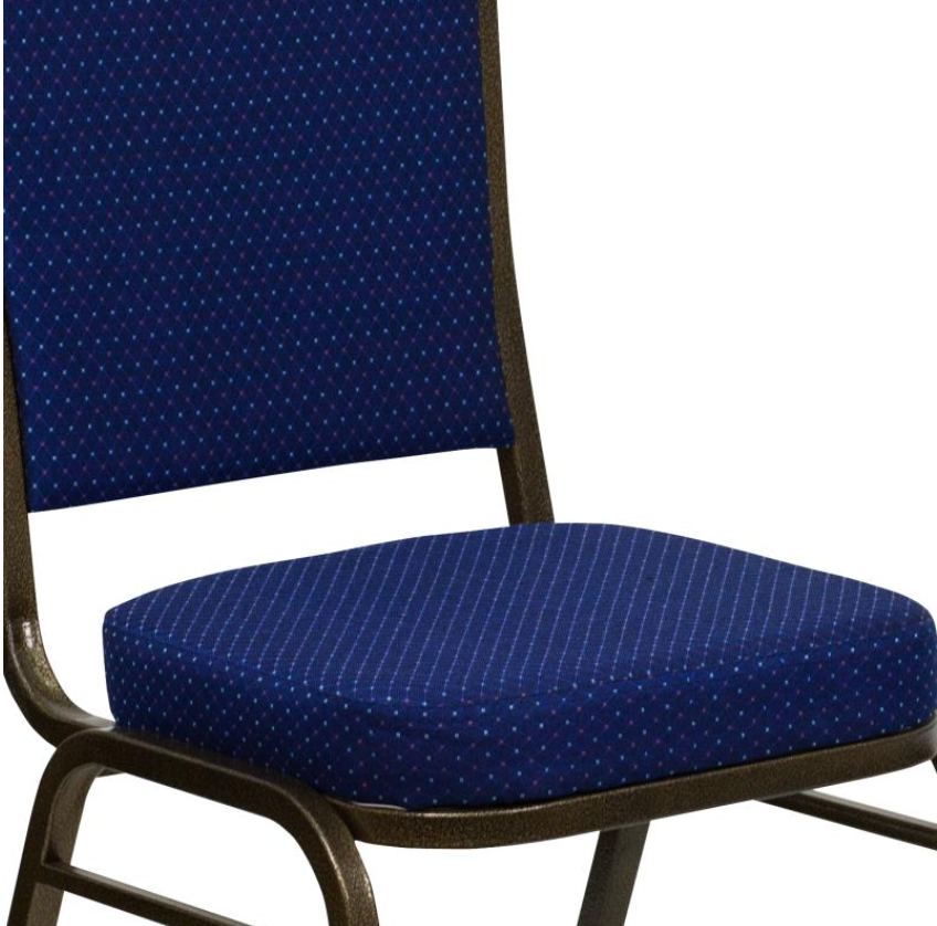 (SET OF 20 CHAIRS) Crown Back Stacking Church/Banquet Chair in Navy Blue Patterned Fabric - Gold Vein Frame 17.25" Wide