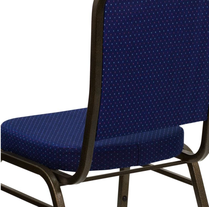 (SET OF 20 CHAIRS) Crown Back Stacking Church/Banquet Chair in Navy Blue Patterned Fabric - Gold Vein Frame 17.25" Wide