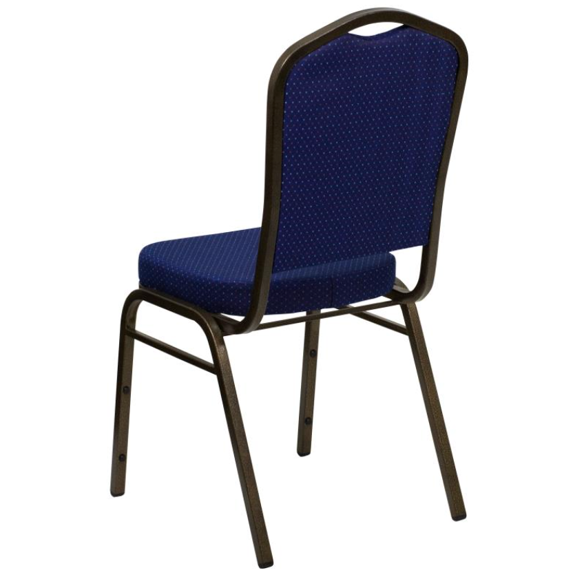 (SET OF 20 CHAIRS) Crown Back Stacking Church/Banquet Chair in Navy Blue Patterned Fabric - Gold Vein Frame 17.25" Wide
