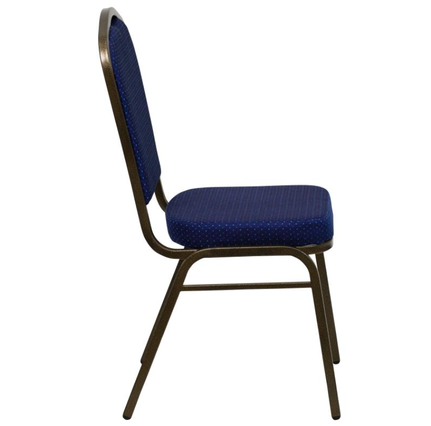 (SET OF 20 CHAIRS) Crown Back Stacking Church/Banquet Chair in Navy Blue Patterned Fabric - Gold Vein Frame 17.25" Wide