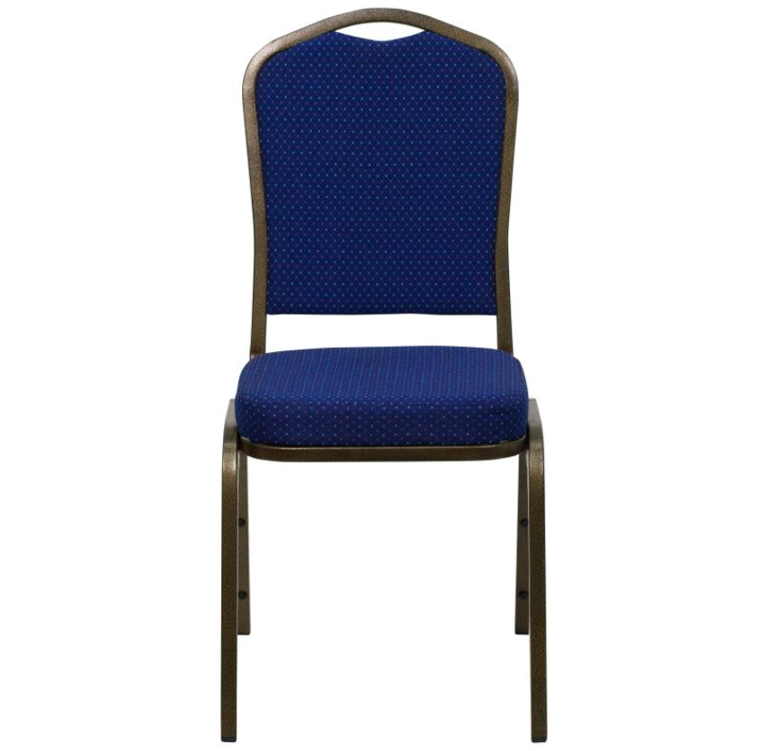 (SET OF 20 CHAIRS) Crown Back Stacking Church/Banquet Chair in Navy Blue Patterned Fabric - Gold Vein Frame 17.25" Wide