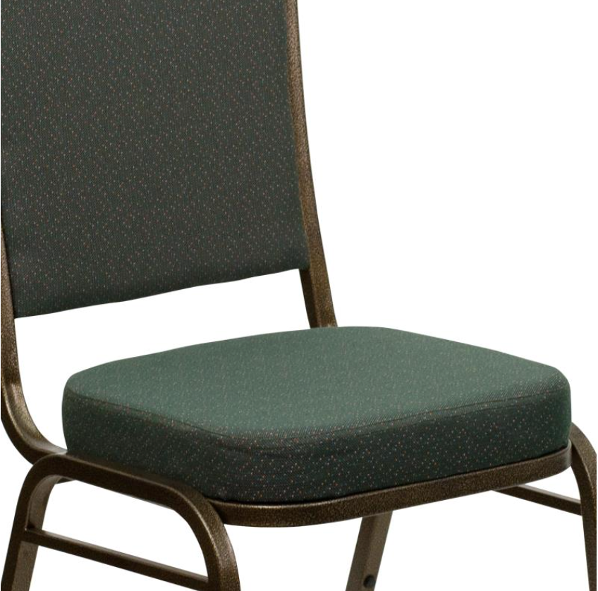 (SET OF 20 CHAIRS) Crown Back Stacking Church/Banquet Chair in Green Patterned Fabric - Gold Vein Frame 17.25" Wide