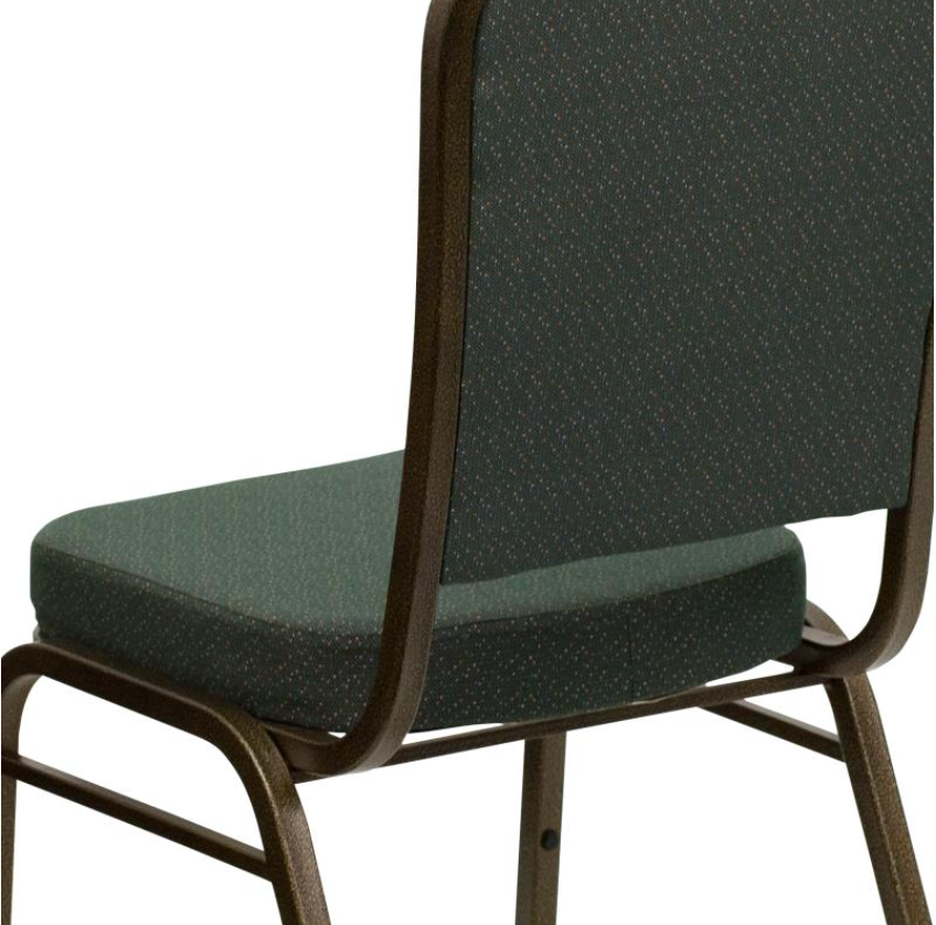 (SET OF 20 CHAIRS) Crown Back Stacking Church/Banquet Chair in Green Patterned Fabric - Gold Vein Frame 17.25" Wide