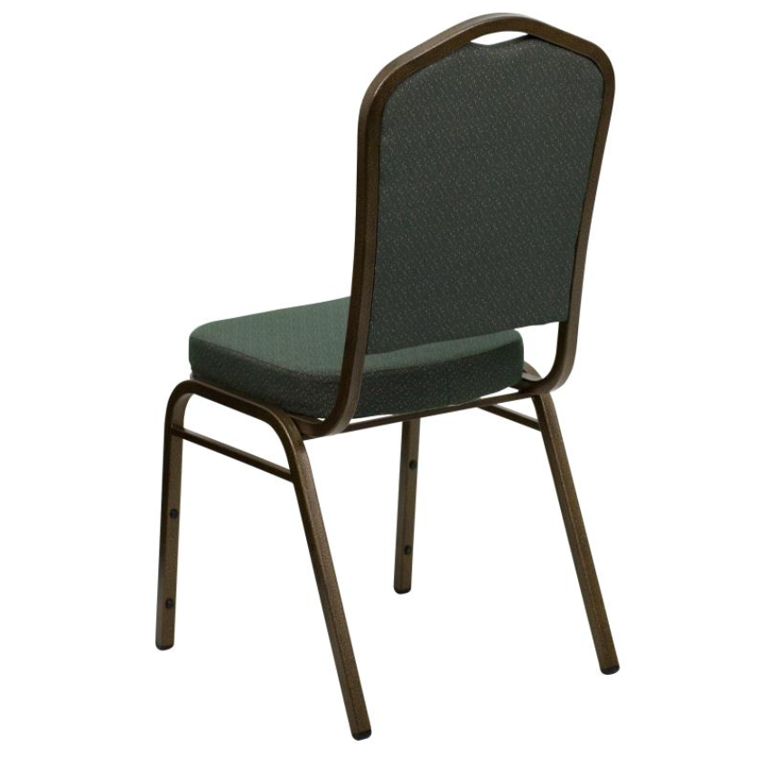 (SET OF 20 CHAIRS) Crown Back Stacking Church/Banquet Chair in Green Patterned Fabric - Gold Vein Frame 17.25" Wide