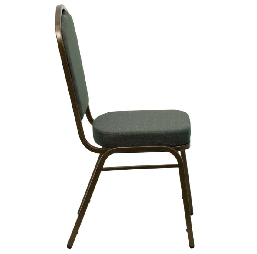 (SET OF 20 CHAIRS) Crown Back Stacking Church/Banquet Chair in Green Patterned Fabric - Gold Vein Frame 17.25" Wide